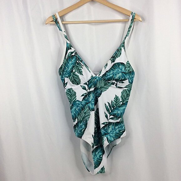 Beachsissi One Piece Swimsuit Womens Size Medium Green Palm Leaves Padded Bra - Picture 1 of 10